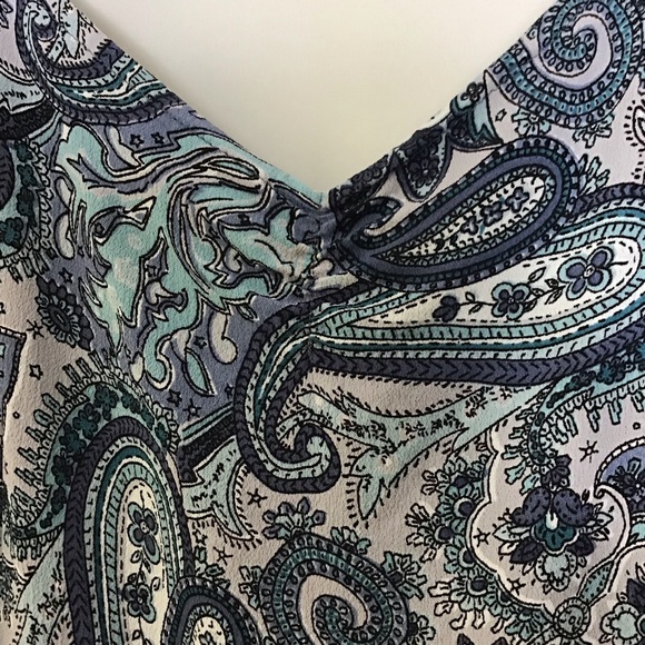 Paisley midi dress Large Blue White Short Sleeve v neck - Picture 6 of 7